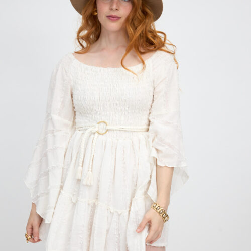 Vestido Corto Liso Offshoulder Tejido Diseño  Deshilachado