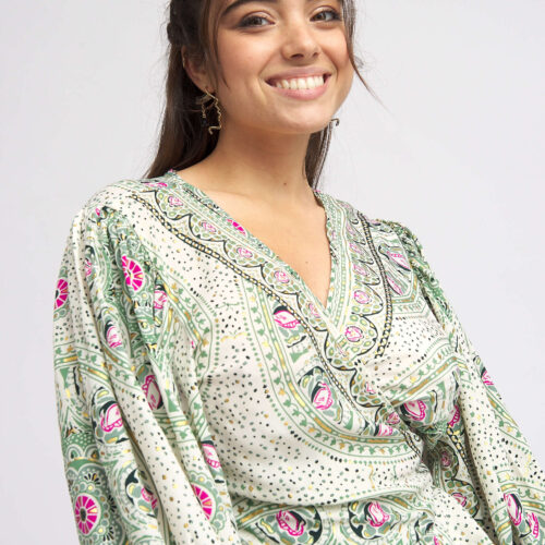 Blusa Cruzada Estampada Manga Larga