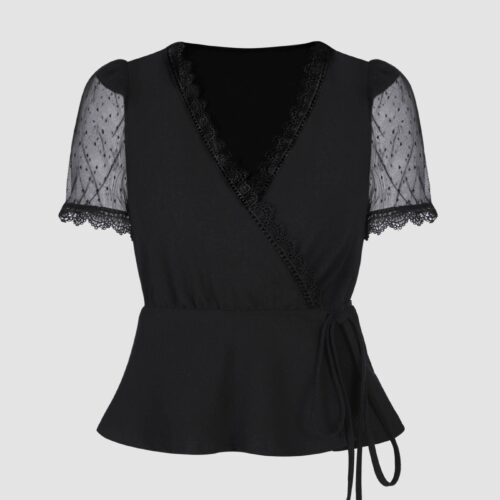 Blusa Negra Escote Cruzado con Encaje
