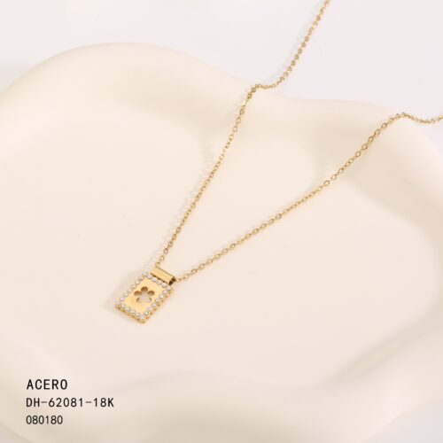 Collar Acero Dorado Perlado Flor