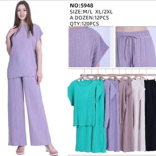 Conjunto Pantalón Recto Cintura Elástica  y Top Manga Corta Aberturas