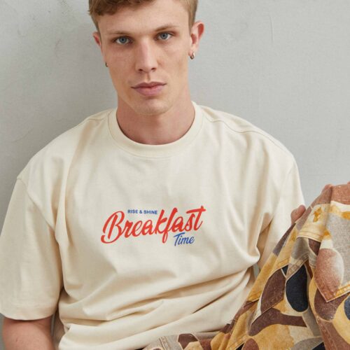 Camiseta Manga Corta Beige 'Breakfast'