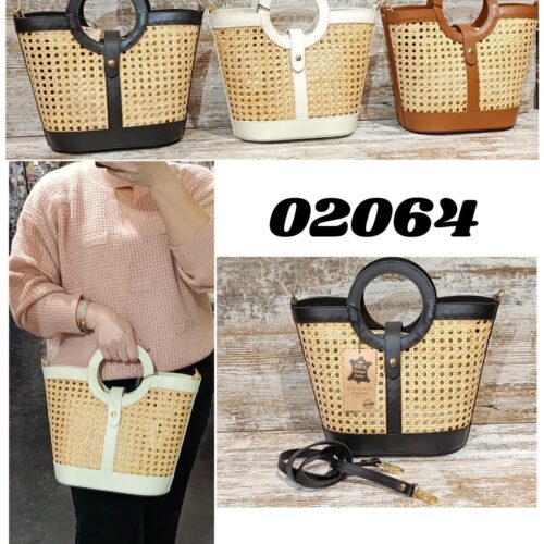 Bolso Troquelado Neceser Efecto Rafia Asa Redonda Piel