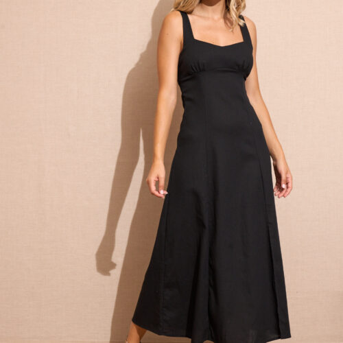 Vestido Largo Negro Tirantes Asimétricos Corte Lateral