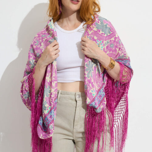 Chal Capa Estampado con Flecos