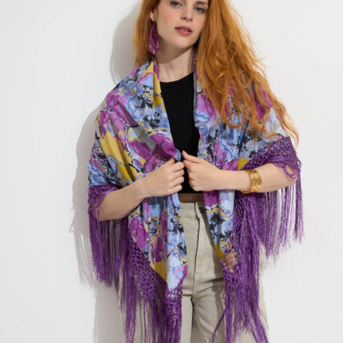 Chal Capa Estampado con Flecos