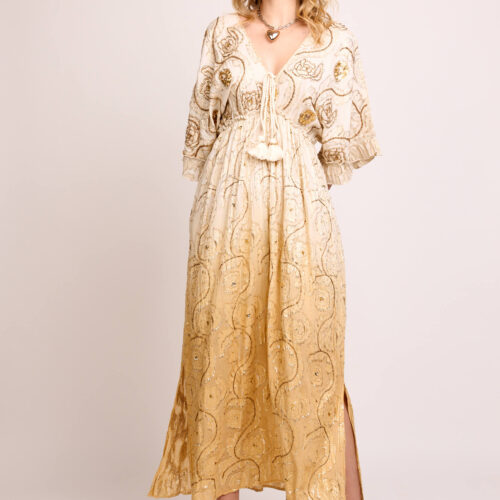 Vestido Largo Ombre Dye Lurex Bordado