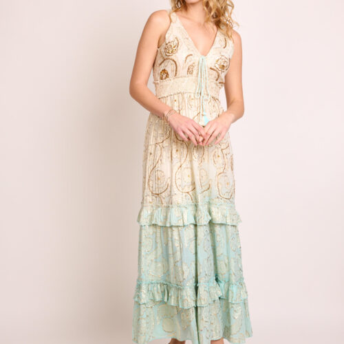 Vestido Largo Lurex Tie Dye Bordado