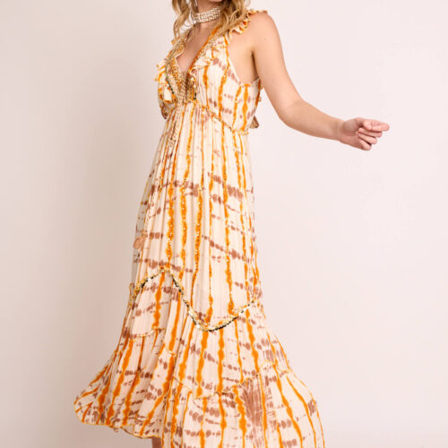 Vestido Largo Tie Dye Sin Mangas Bordado Bicolor