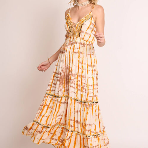 Vestido Largo Tirantes Tie Dye Bordado