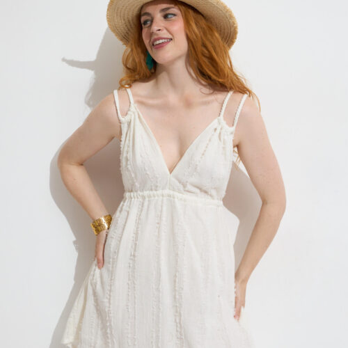 Vestido Corto Deshilachado Tirantes de Cuerda Trenzada