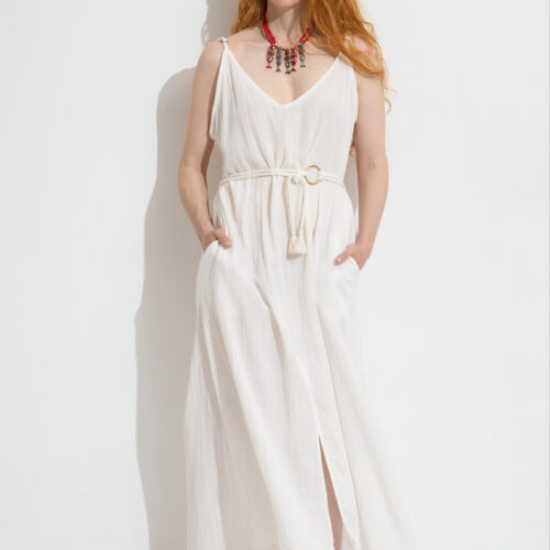 Vestido Largo Liso Tirantes Abertura