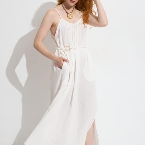 Vestido Largo Liso Tirantes Aberturas Laterales