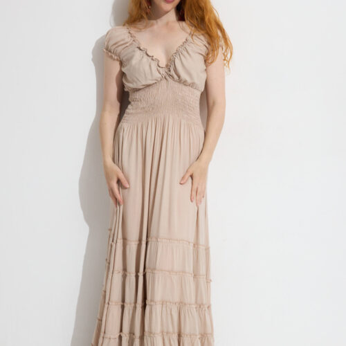 Vestido Largo Liso Nido de Abeja