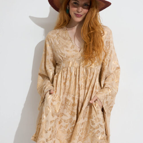 Vestido Corto Estampado Gold Print Bolsillos