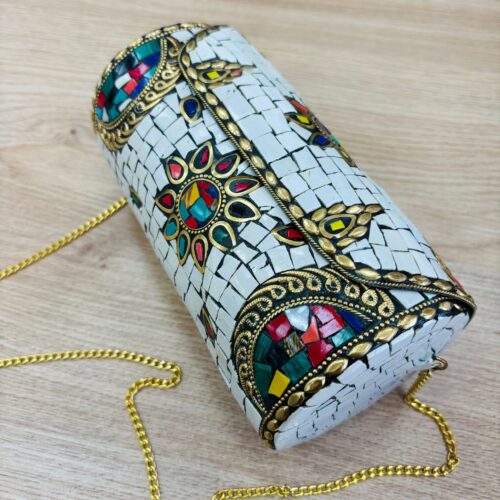 Bolso Cilíndrico Blanco Efecto Mosaico