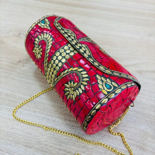 Bolso Cilíndrico Rojo Efecto Mosaico