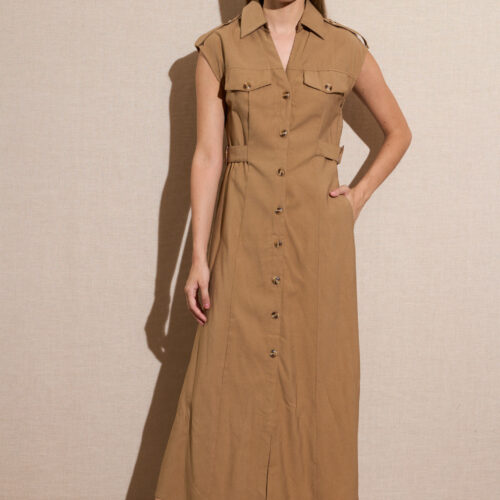 Vestido Largo Camisero Camel Botones