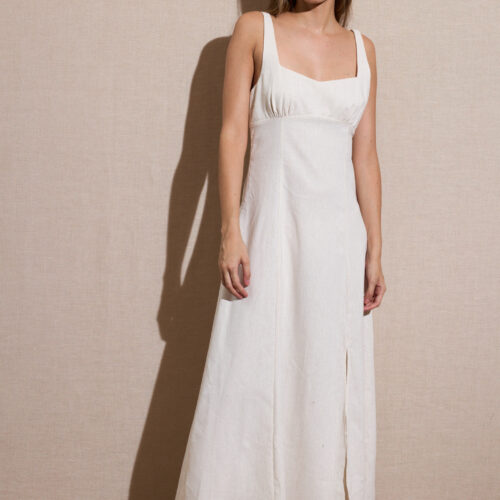 Vestido Largo Beige Tirantes Abertura Lateral