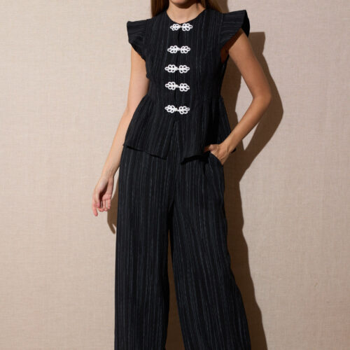 Chaleco Negro Rayas Efecto Lino