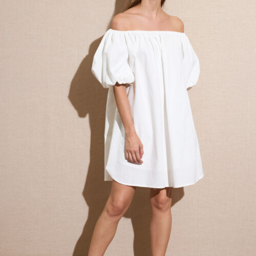 Vestido Corto Blanco Popelina Mangas Abullonadas