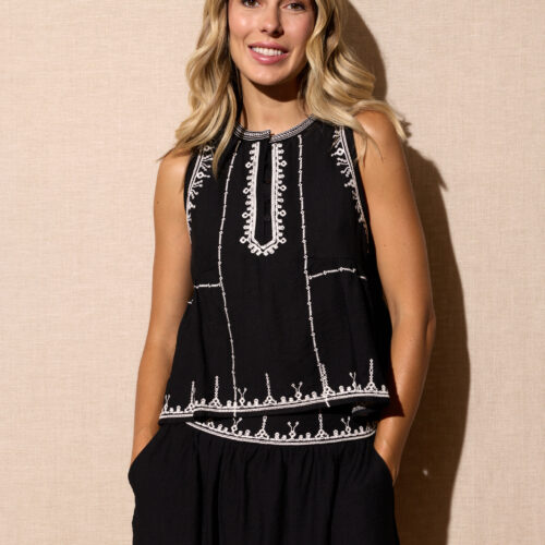 Mini Falda Negra Bordado Plateado