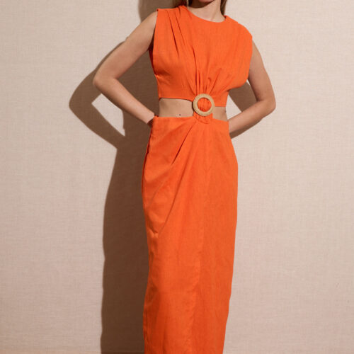 Vestido Largo Naranja Efecto 2 Piezas