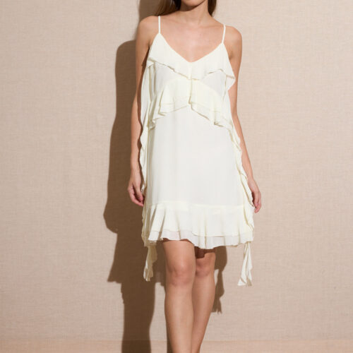 Vestido Corto Tirantes Volantes Crema
