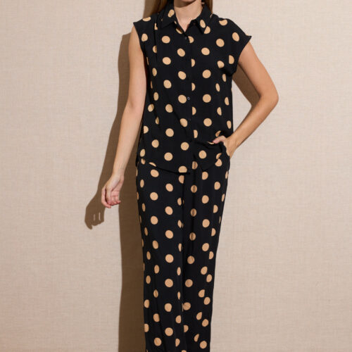 Pantalón Negro Lunares Beige Grandes