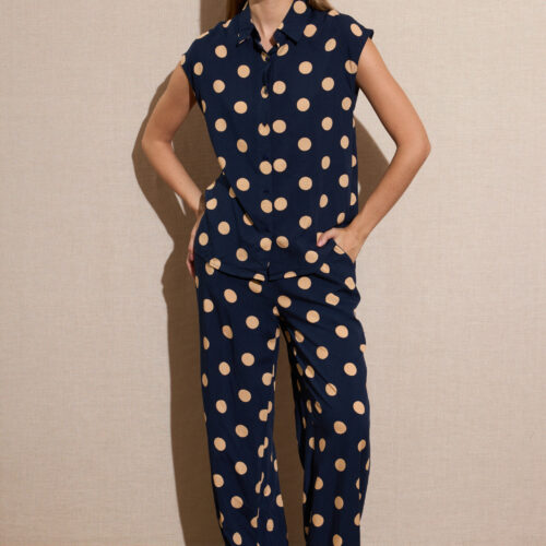 Pantalón Azul Marino Lunares Beige Grandes