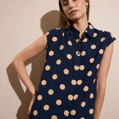 Camisa Azul Marino Lunares Beige Grandes