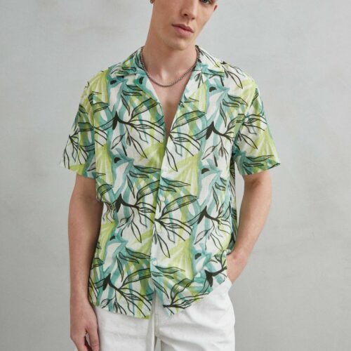 Camisa Hawaiana Verde Estampada