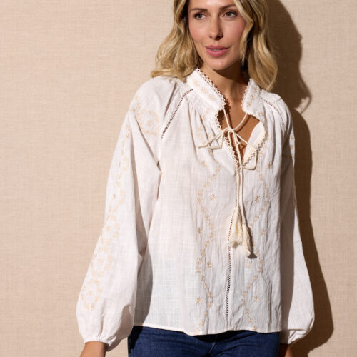 Blusa Blanca Bordado Beige