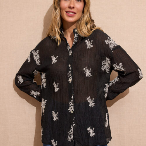 Camisa Transparente Negro Bordado