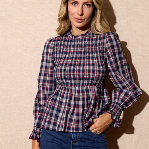 Blusa Efecto Cuadros Azul