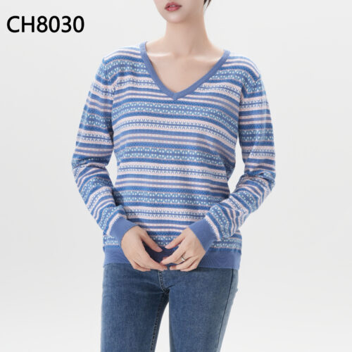 Jersey Fino Estampado Étnico Escote Pico