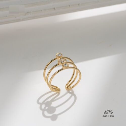 Anillo Acero Ancho Dorado Circonitas