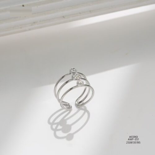 Anillo Acero Ancho Plateado Circonitas