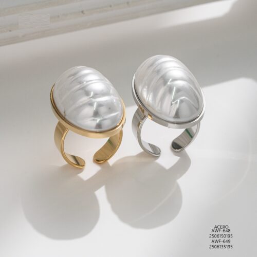 Anillo Acero Ovalado Efecto Nácar