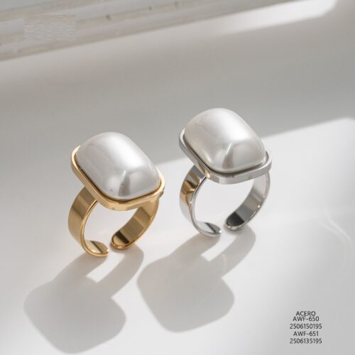 Anillo Acero Rectangular Perla