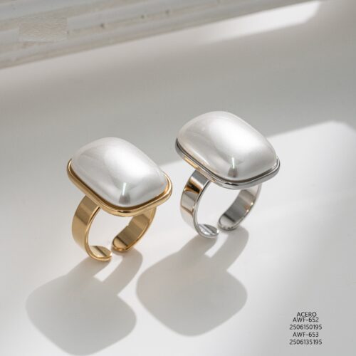 Anillo Acero Rectangular Perla