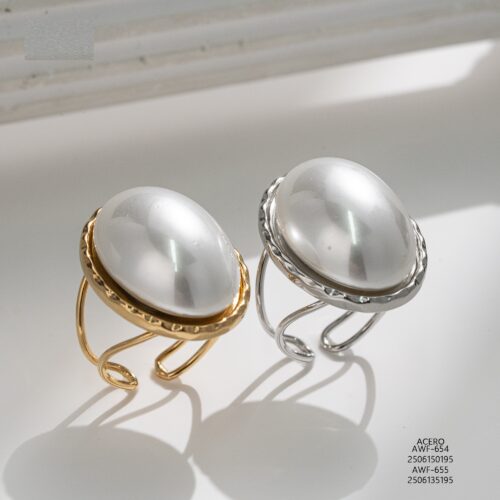 Anillo Acero Ovalado Perla
