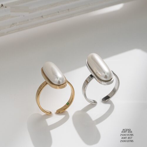 Anillo Acero Alargado Perla