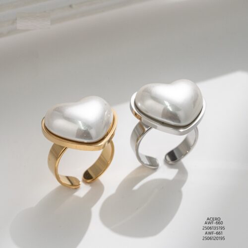 Anillo Acero Corazón Perla