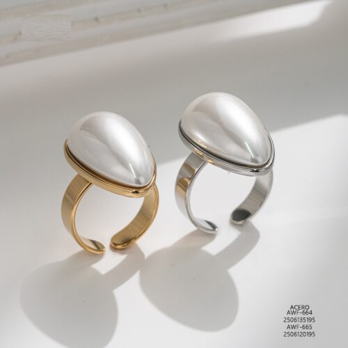 Anillo Acero Gota de Agua Perla