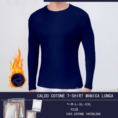 Camiseta Básica Algodón Manga Larga Azul Marino