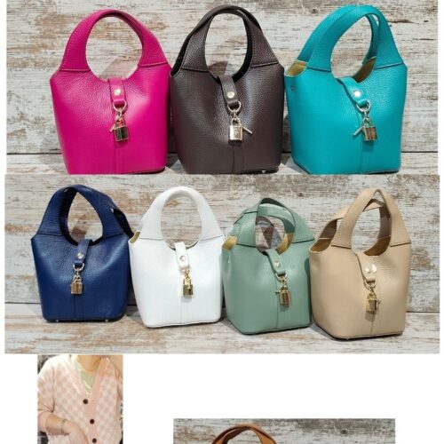 Bolso Piel Estilo Cesta con Neceser Cierre Candado