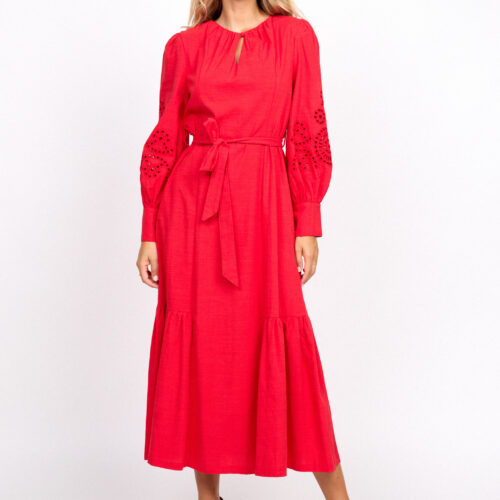 Vestido Largo Rojo Manga Troquelada