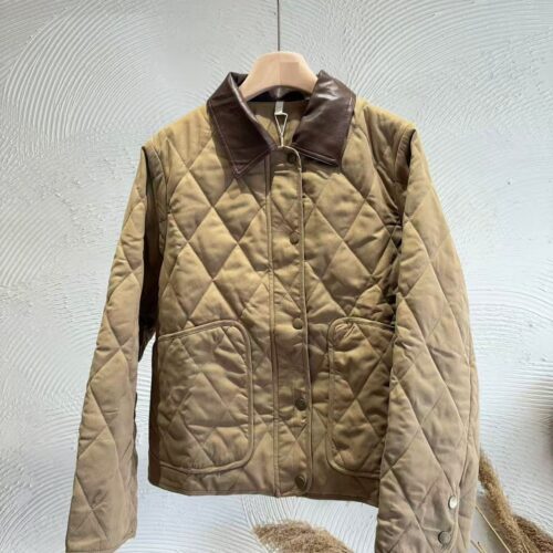 Chaqueta Beige Acolchada Cuello Contraste Polipiel Bolsillos