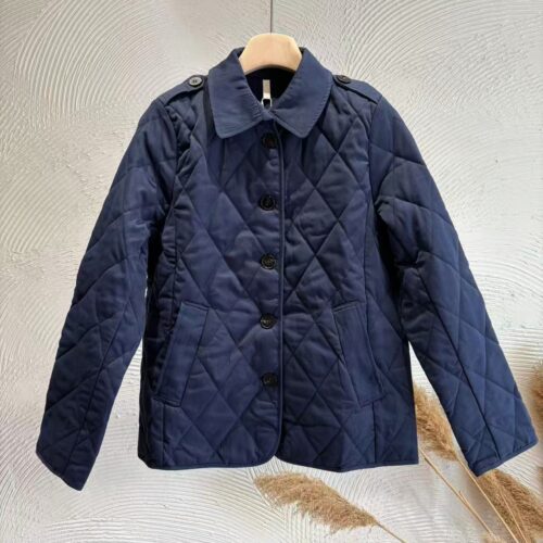 Chaqueta Azul Fina Acolchada Cuello Solapas Bolsillos